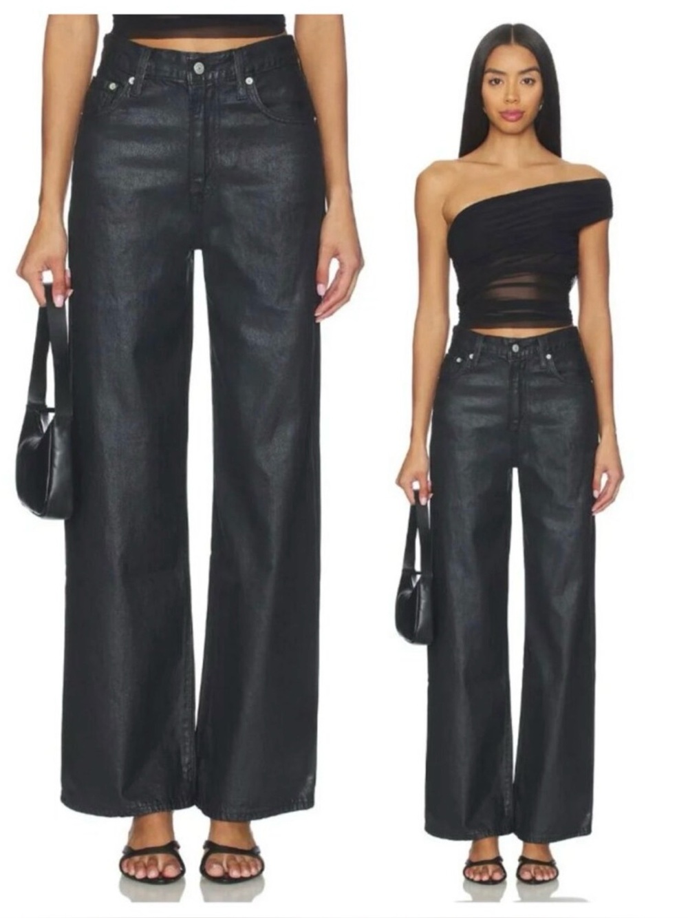 Levi's Premium Ribcage Wide Leg Coated Jeans Black Size 27